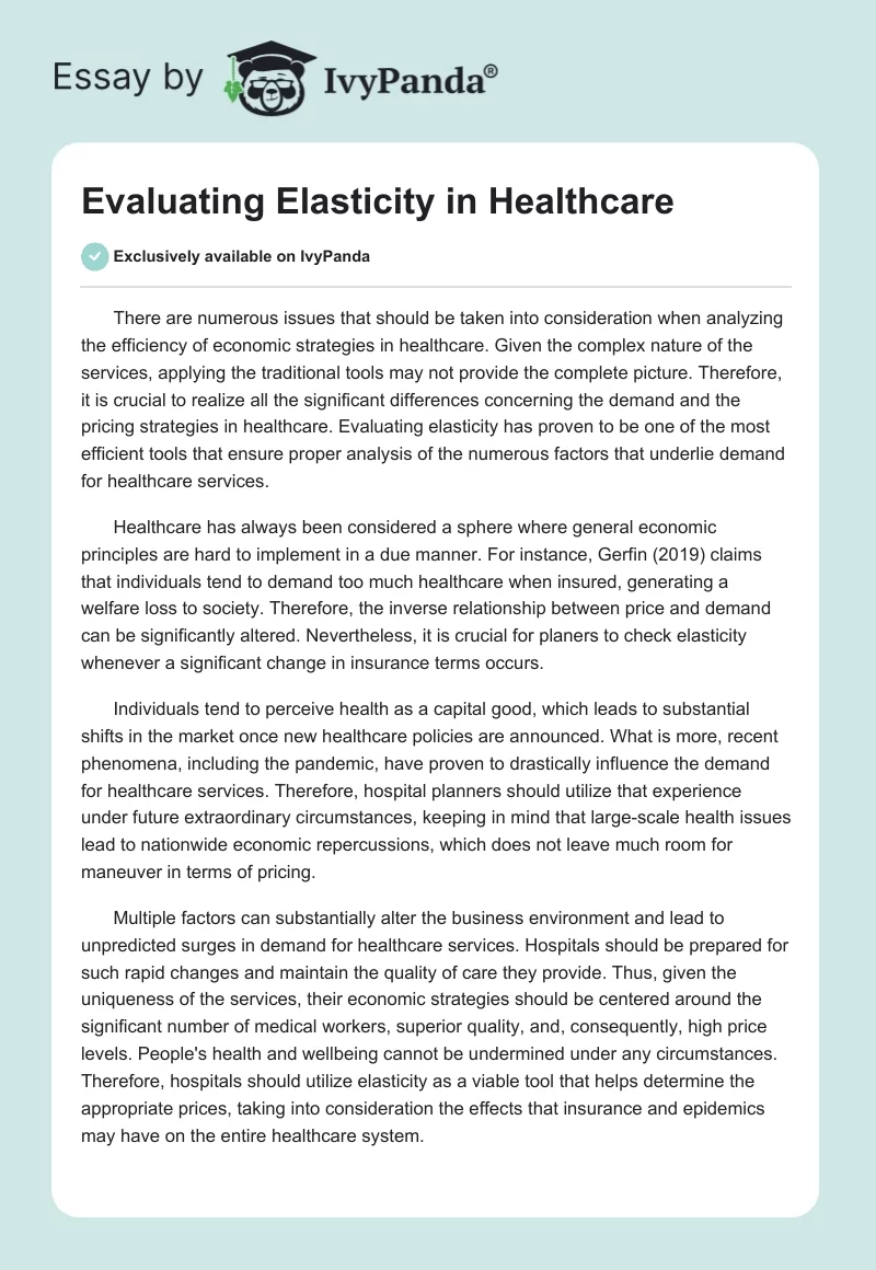Evaluating Elasticity in Healthcare. Page 1