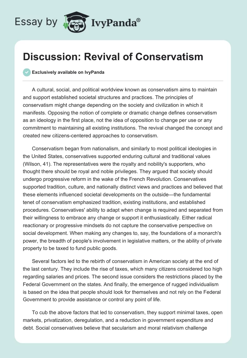 Discussion: Revival of Conservatism. Page 1