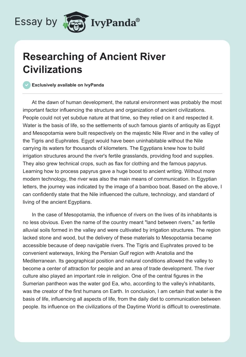 Researching of Ancient River Civilizations. Page 1
