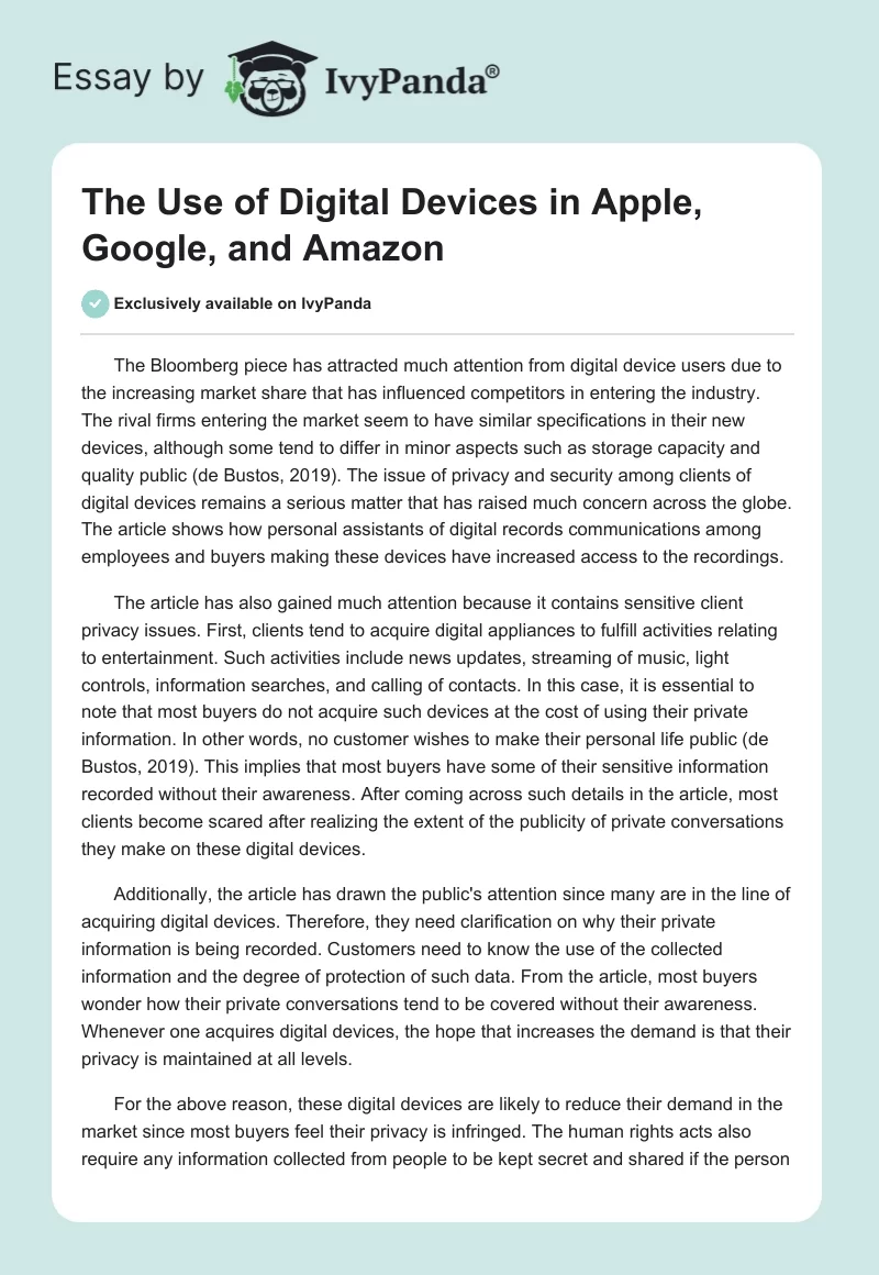 The Use of Digital Devices in Apple, Google, and Amazon. Page 1