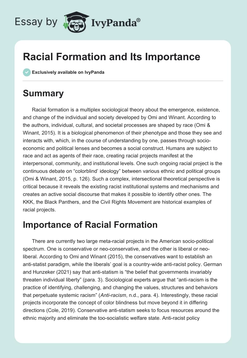 Racial Formation and Its Importance. Page 1