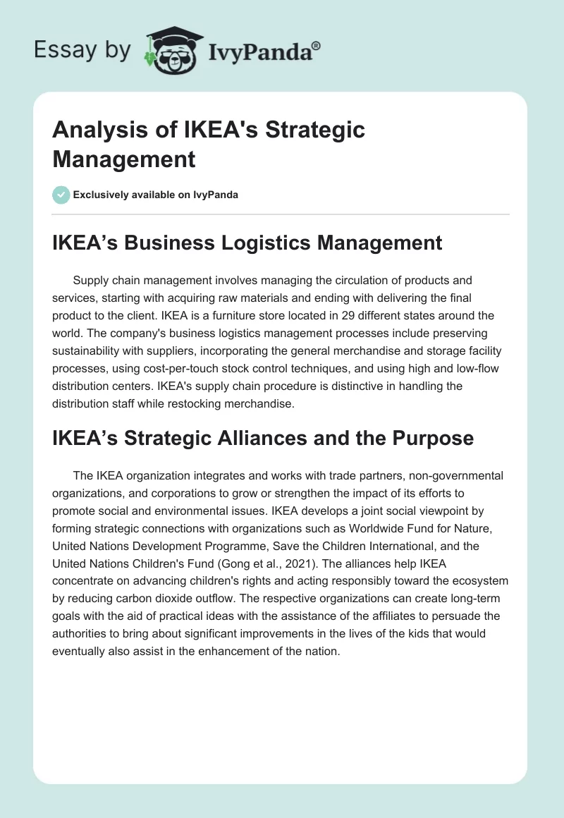 Analysis of IKEA's Strategic Management. Page 1