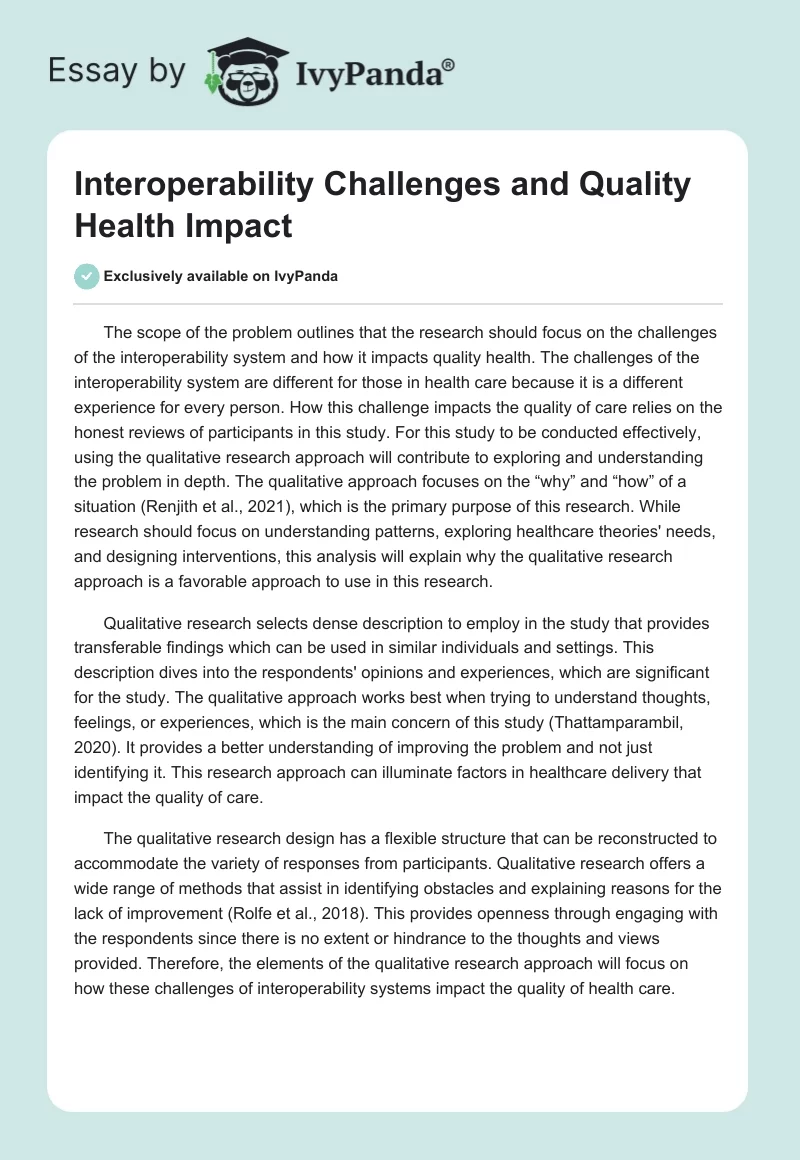 Interoperability Challenges and Quality Health Impact. Page 1