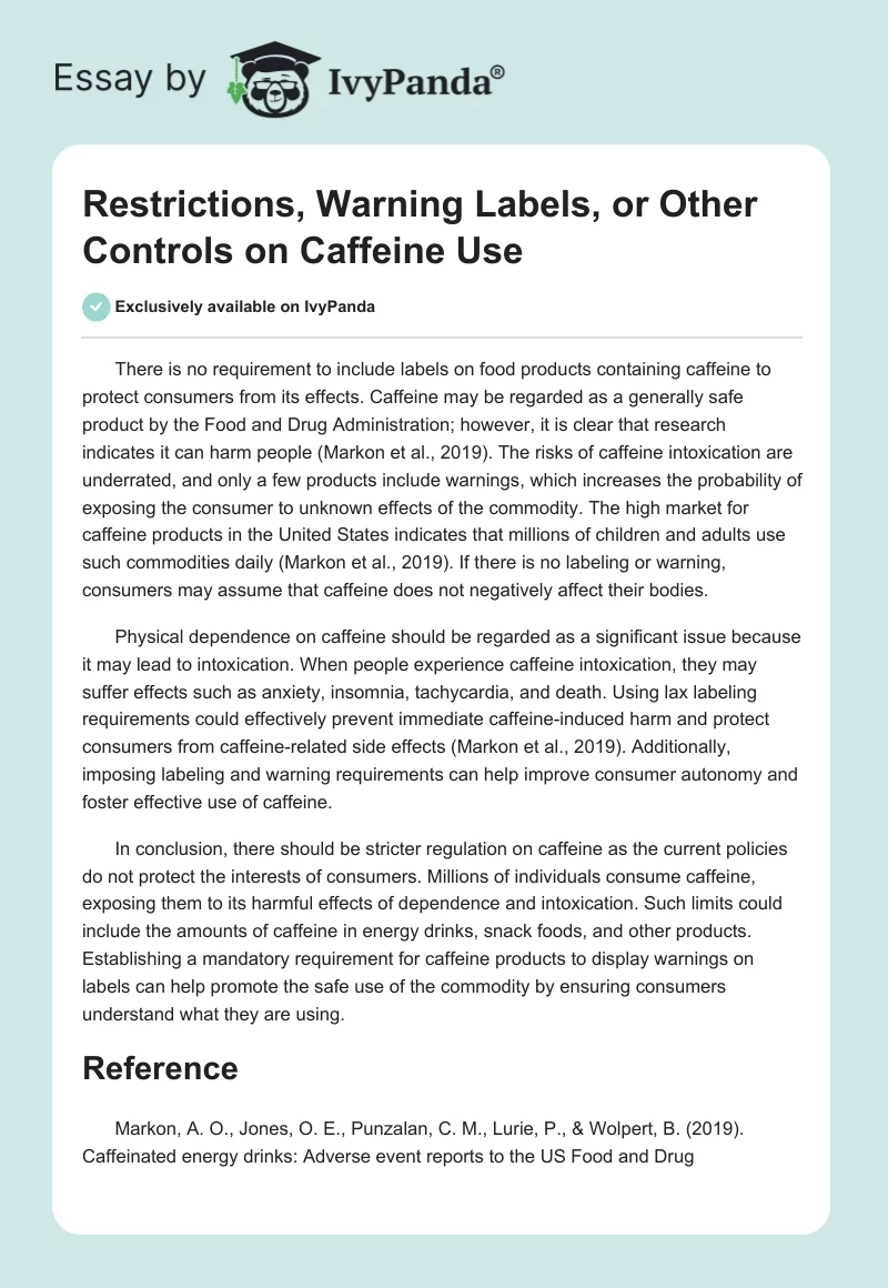 Restrictions, Warning Labels, or Other Controls on Caffeine Use. Page 1