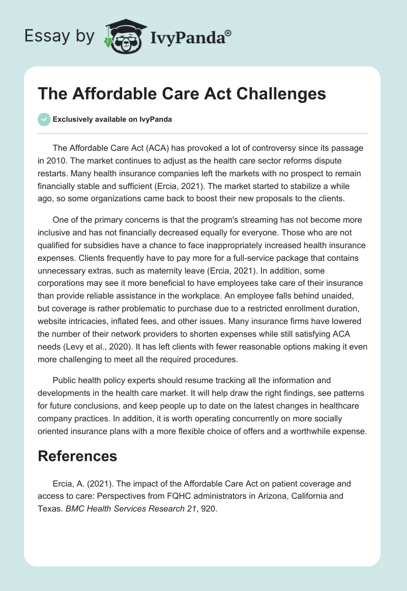 The Affordable Care Act Challenges. Page 1