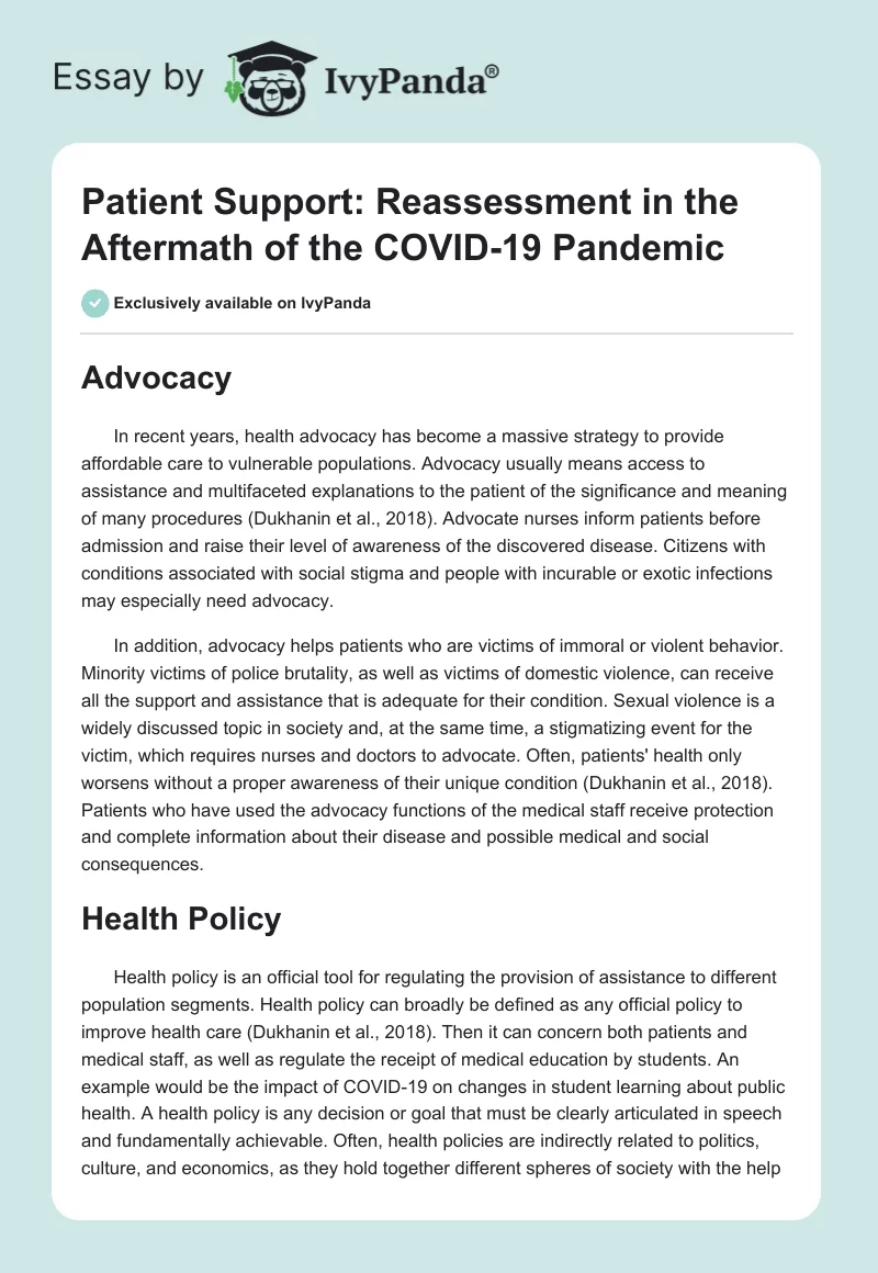 Patient Support: Reassessment in the Aftermath of the COVID-19 Pandemic. Page 1