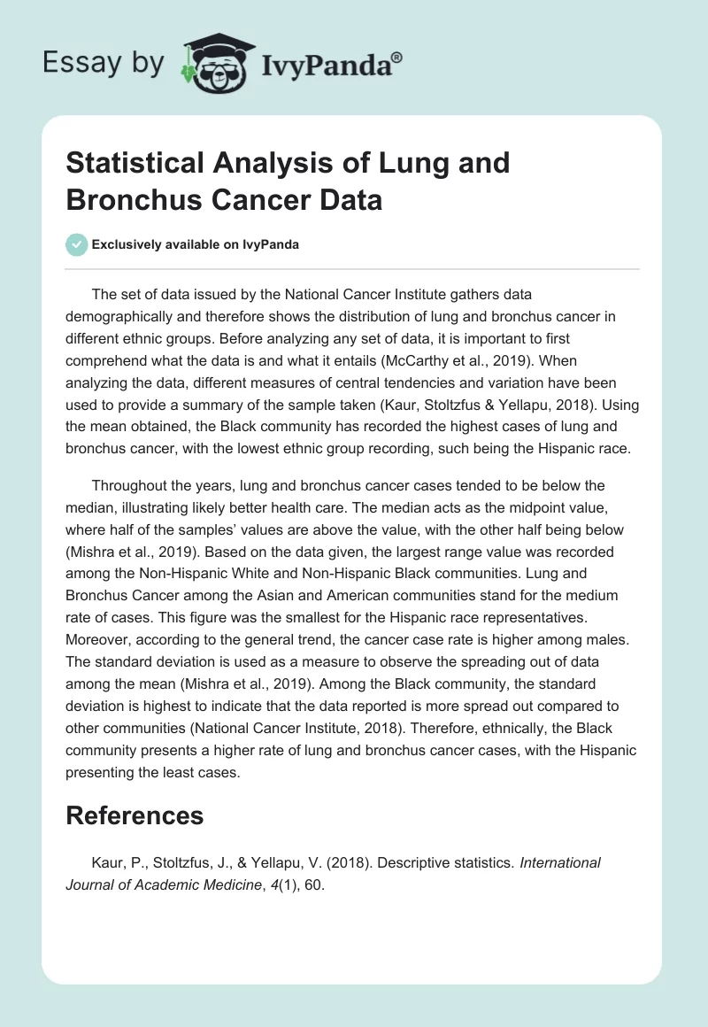 Statistical Analysis of Lung and Bronchus Cancer Data. Page 1