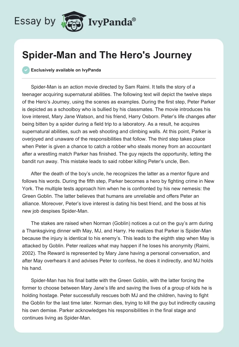 spider man hero's journey essay