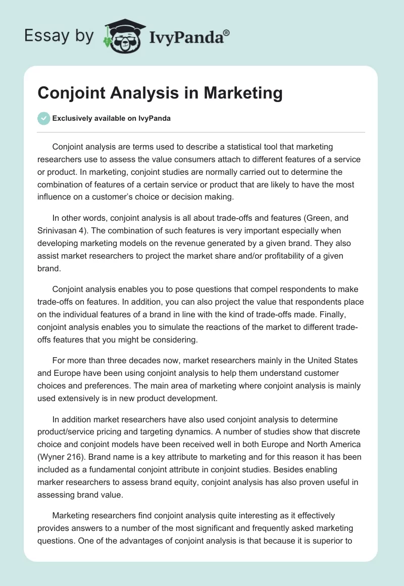 Conjoint Analysis in Marketing. Page 1