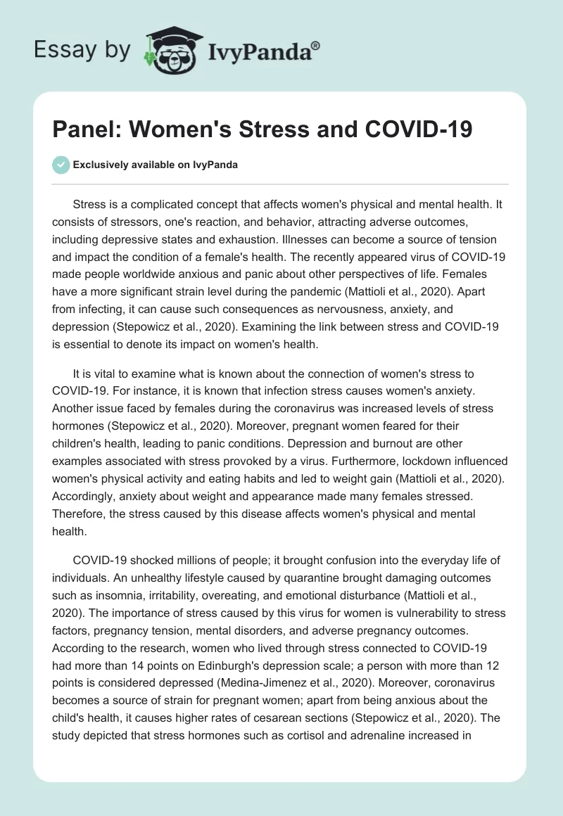 Panel: Women's Stress and COVID-19. Page 1