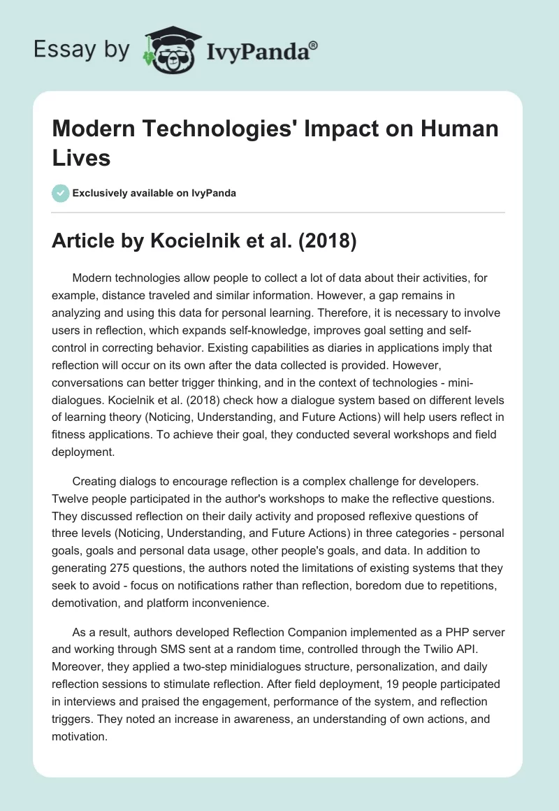 Modern Technologies' Impact on Human Lives. Page 1