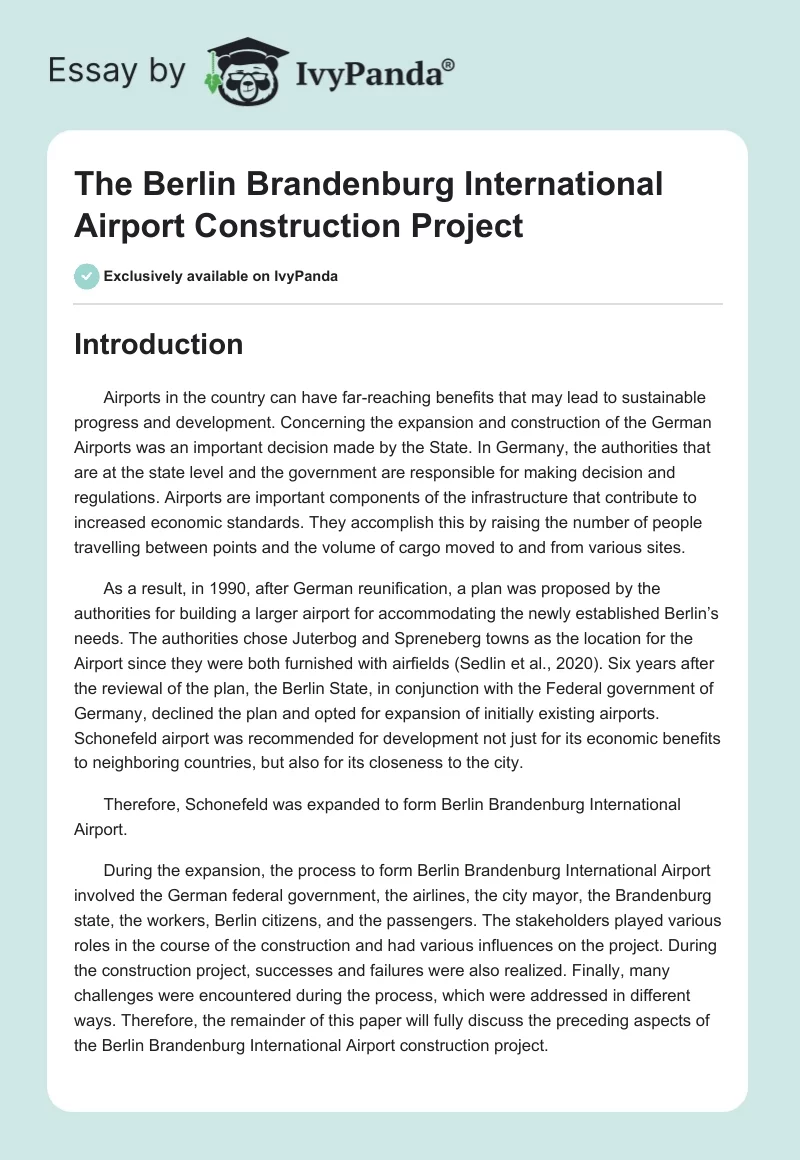 The Berlin Brandenburg International Airport Construction Project. Page 1
