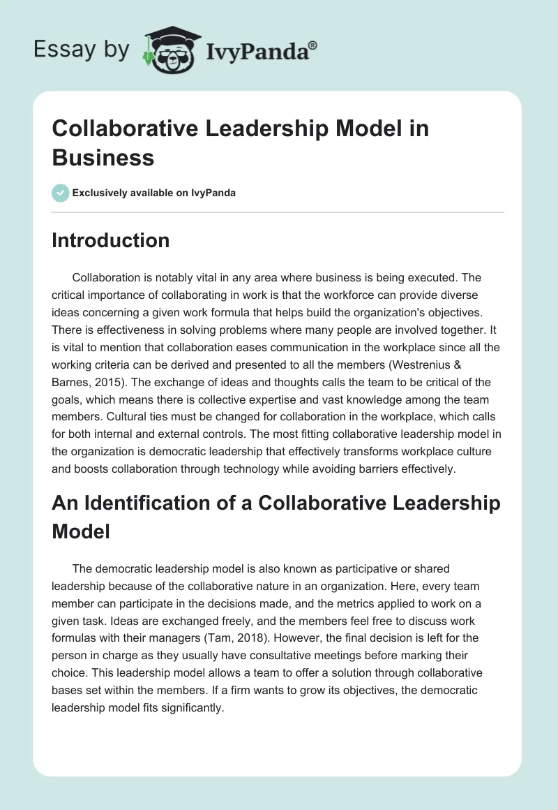 Collaborative Leadership Model in Business. Page 1
