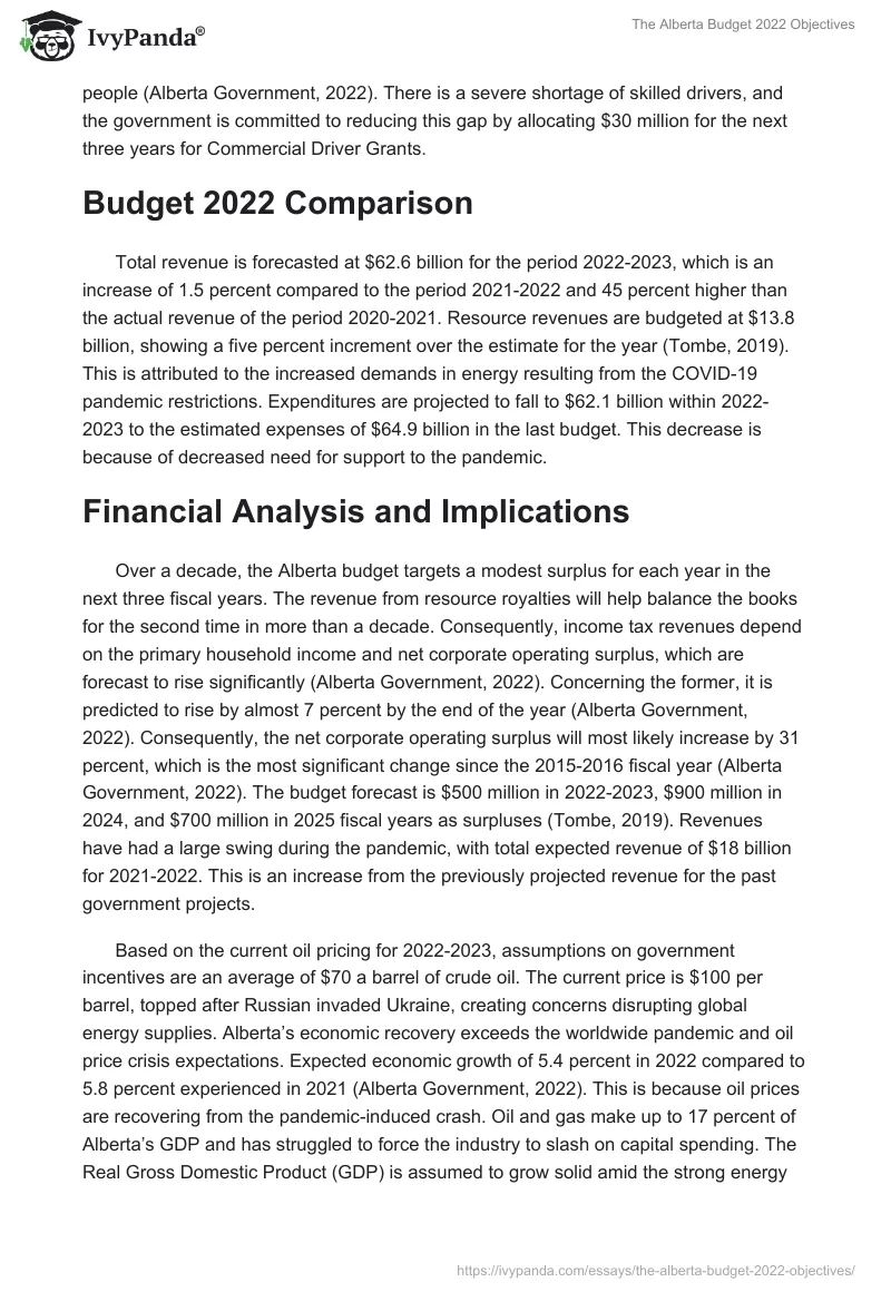 The Alberta Budget 2022 Objectives. Page 2