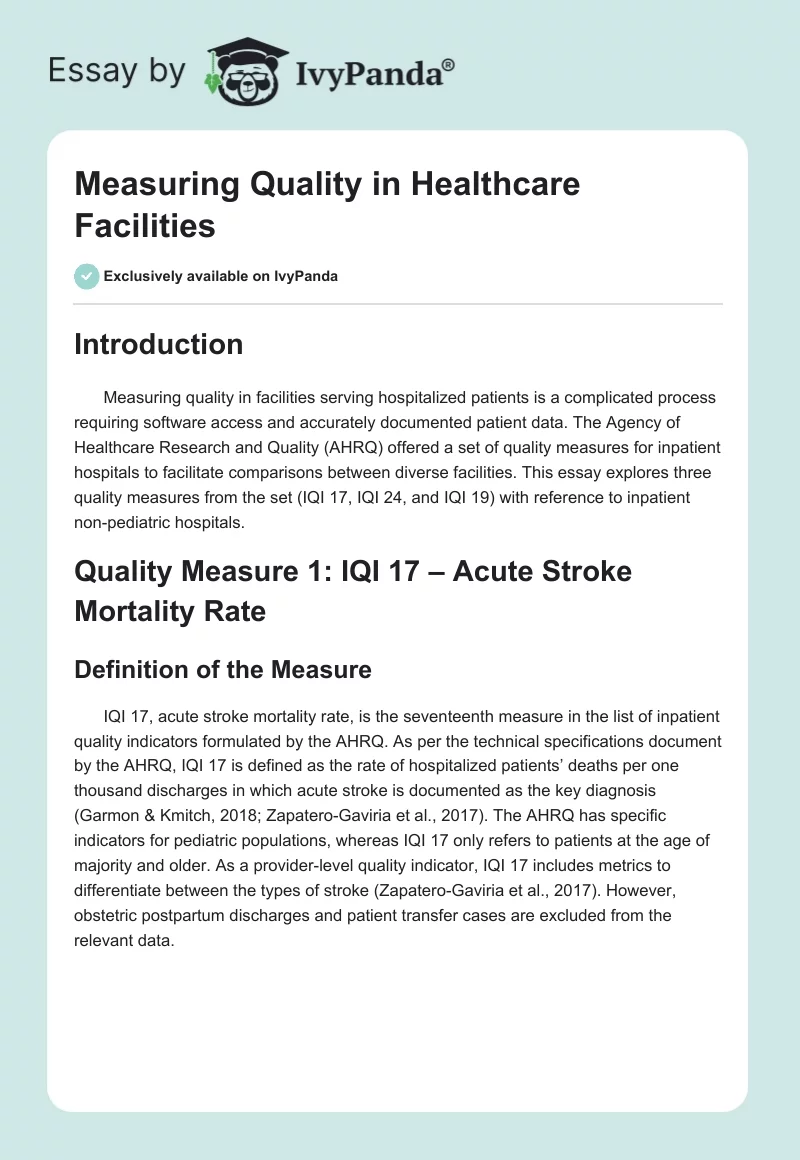 Measuring Quality in Healthcare Facilities. Page 1
