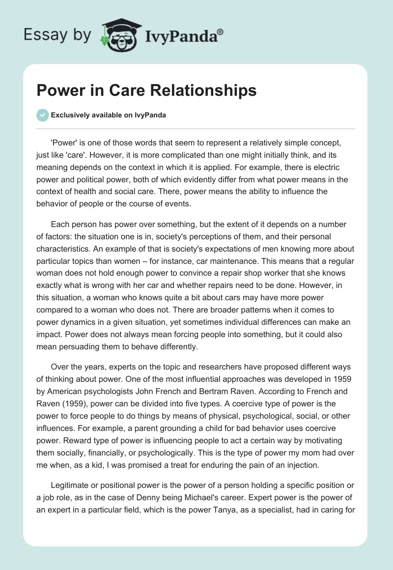 Power in Care Relationships. Page 1