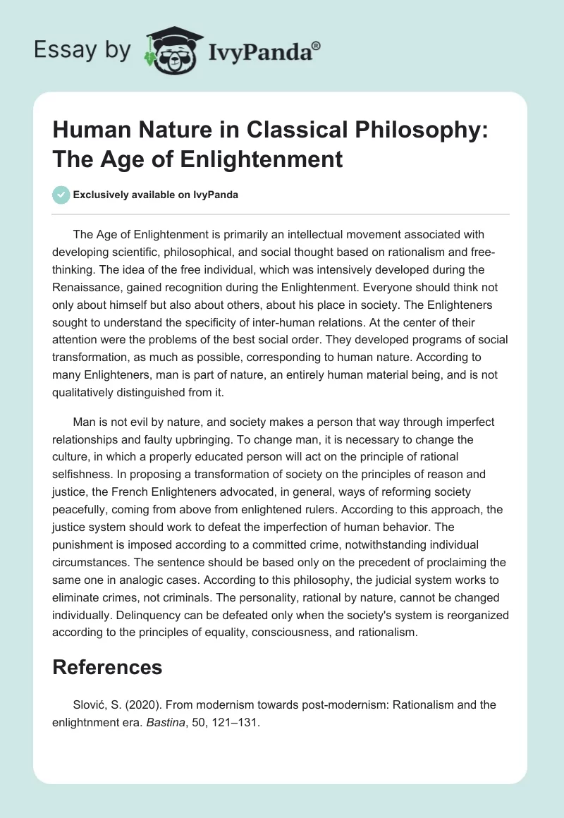 Human Nature in Classical Philosophy: The Age of Enlightenment. Page 1