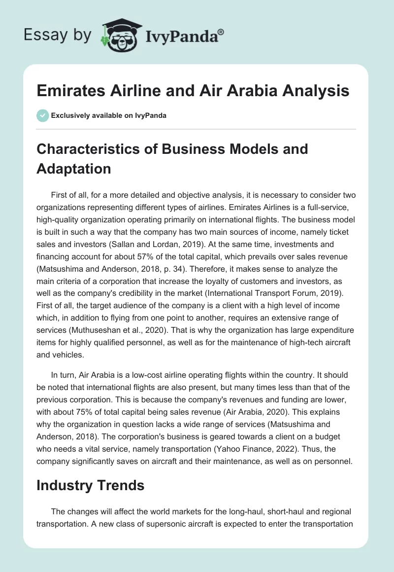 Emirates Airline and Air Arabia Analysis. Page 1