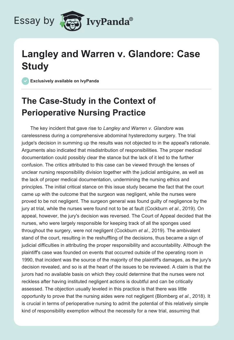 Langley and Warren v. Glandore: Case Study. Page 1