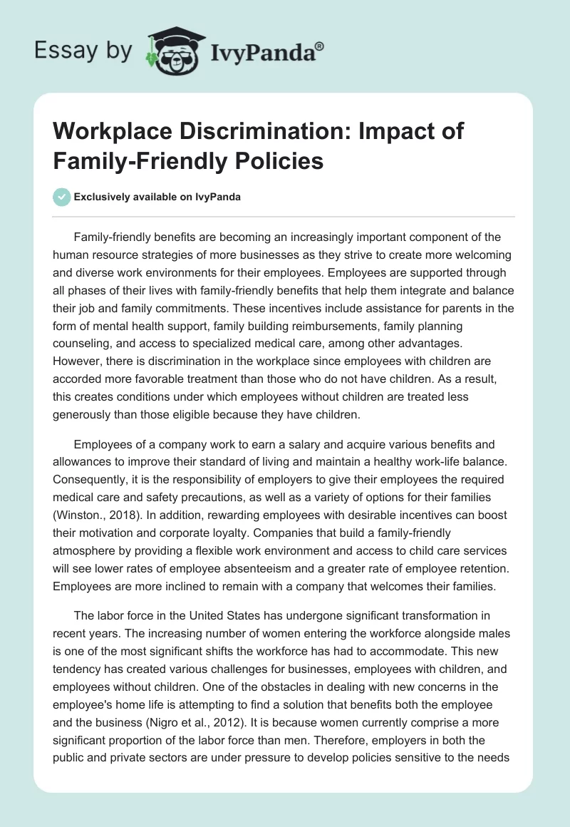 Workplace Discrimination: Impact of Family-Friendly Policies. Page 1