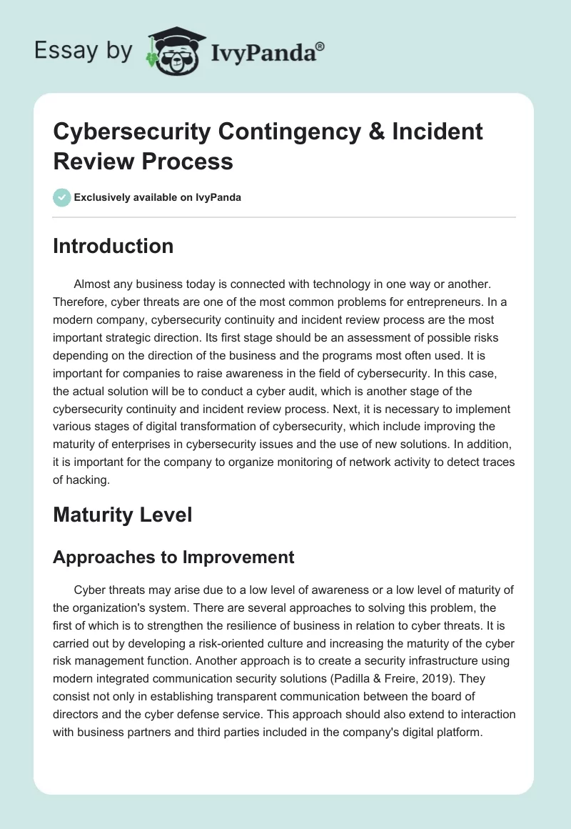 Cybersecurity Contingency & Incident Review Process. Page 1