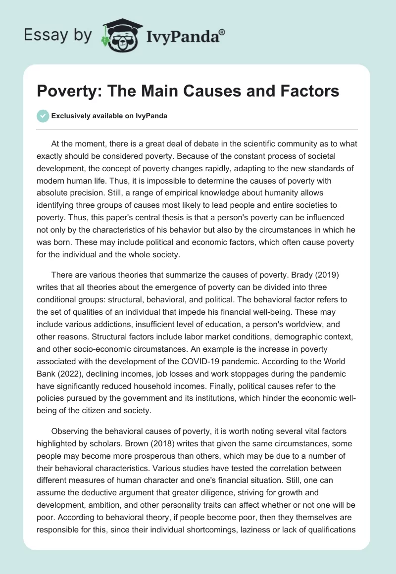 Poverty: The Main Causes and Factors. Page 1