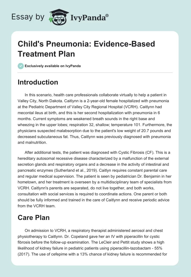 Child's Pneumonia: Evidence-Based Treatment Plan. Page 1
