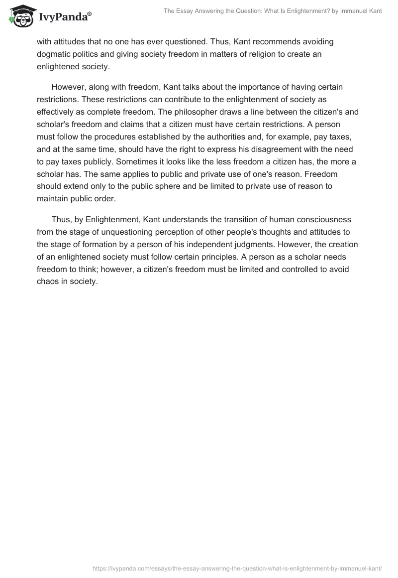 The Essay "Answering the Question: What Is Enlightenment?" by Immanuel Kant. Page 2