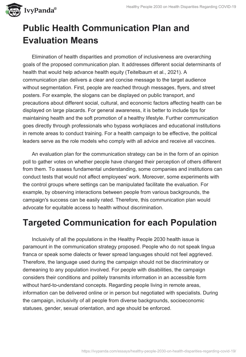 Healthy People 2030 on Health Disparities Regarding COVID-19. Page 2