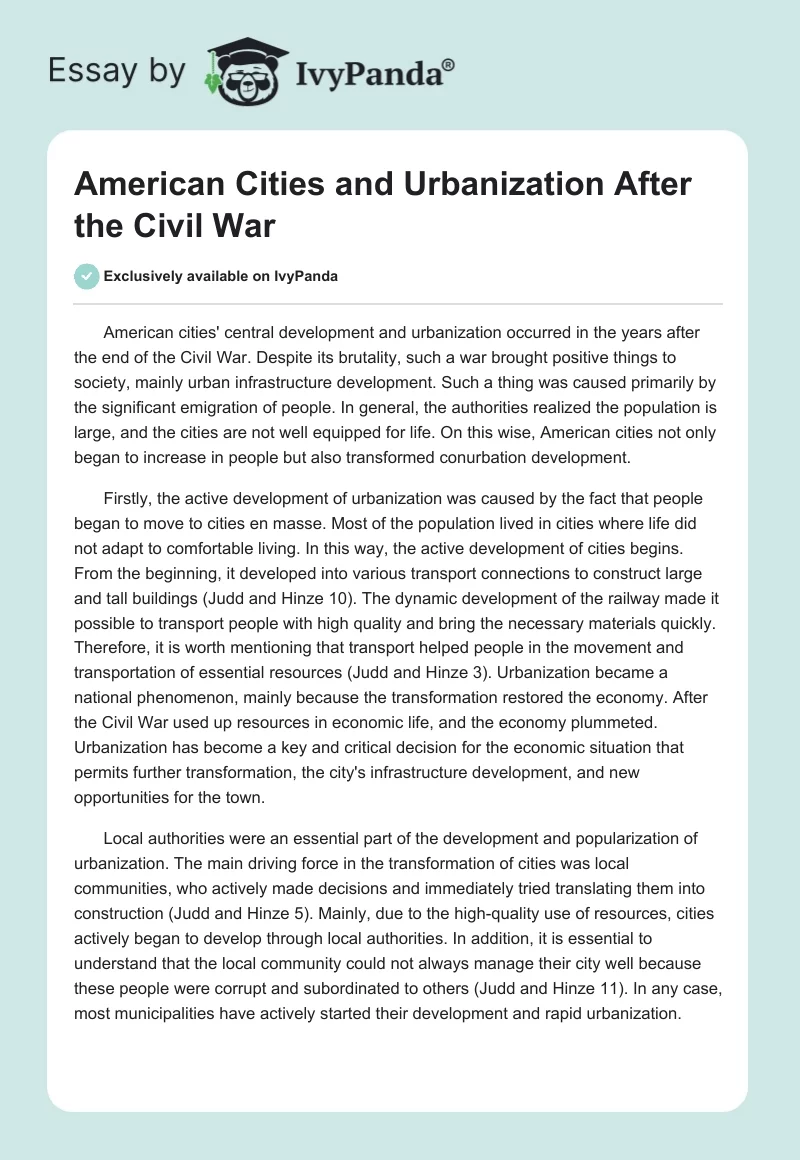 American Cities and Urbanization After the Civil War. Page 1
