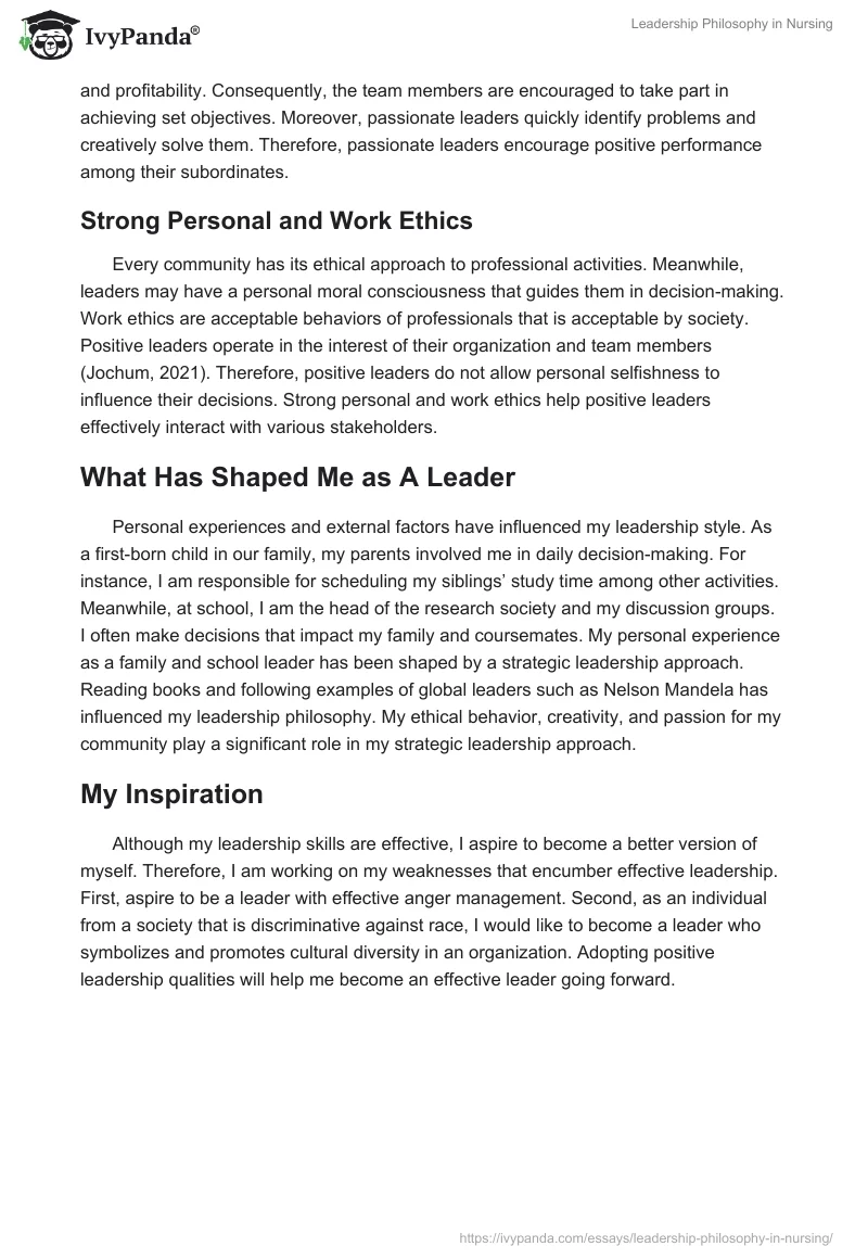 Leadership Philosophy in Nursing. Page 3