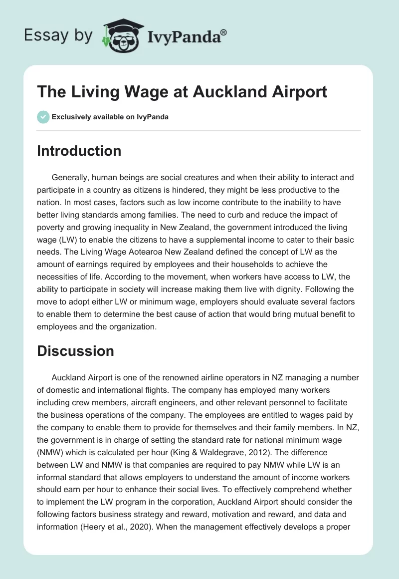 The Living Wage at Auckland Airport. Page 1