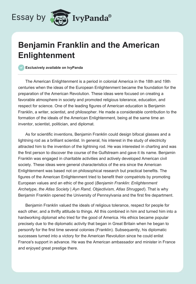 Benjamin Franklin and the American Enlightenment. Page 1