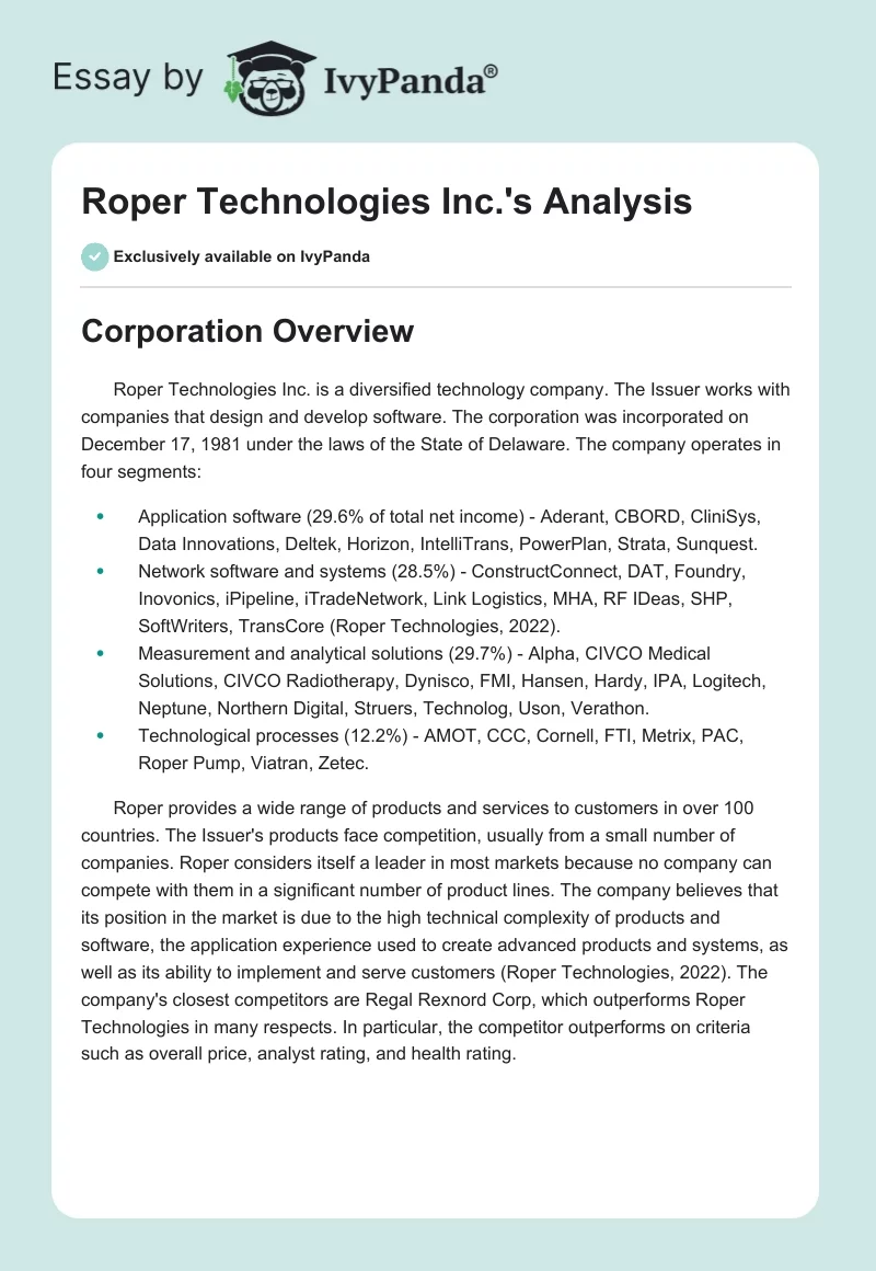 Roper Technologies Inc.'s Analysis. Page 1