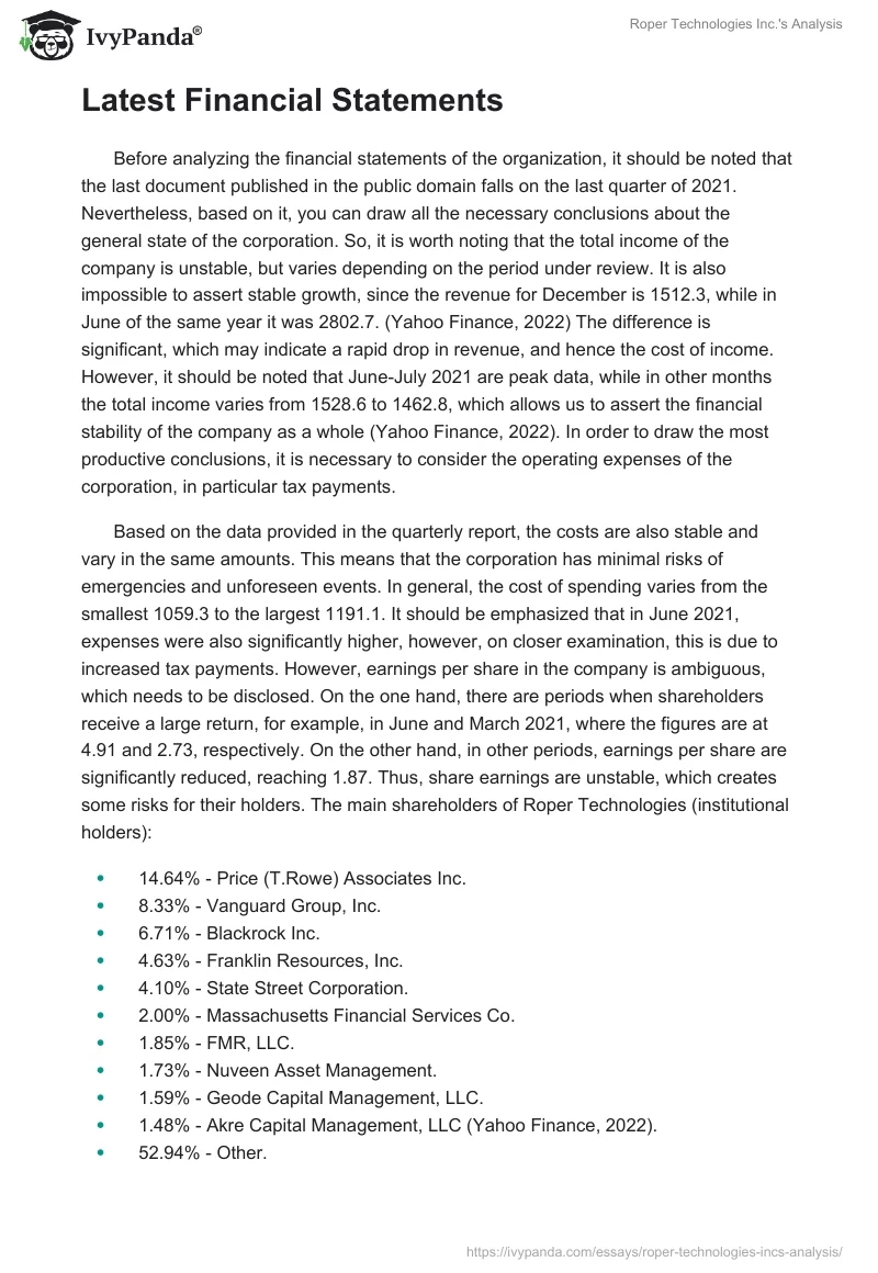 Roper Technologies Inc.'s Analysis. Page 2