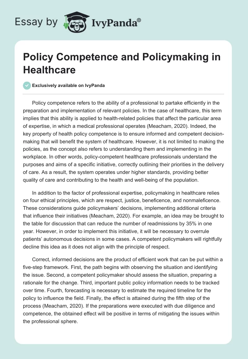 Policy Competence and Policymaking in Healthcare. Page 1