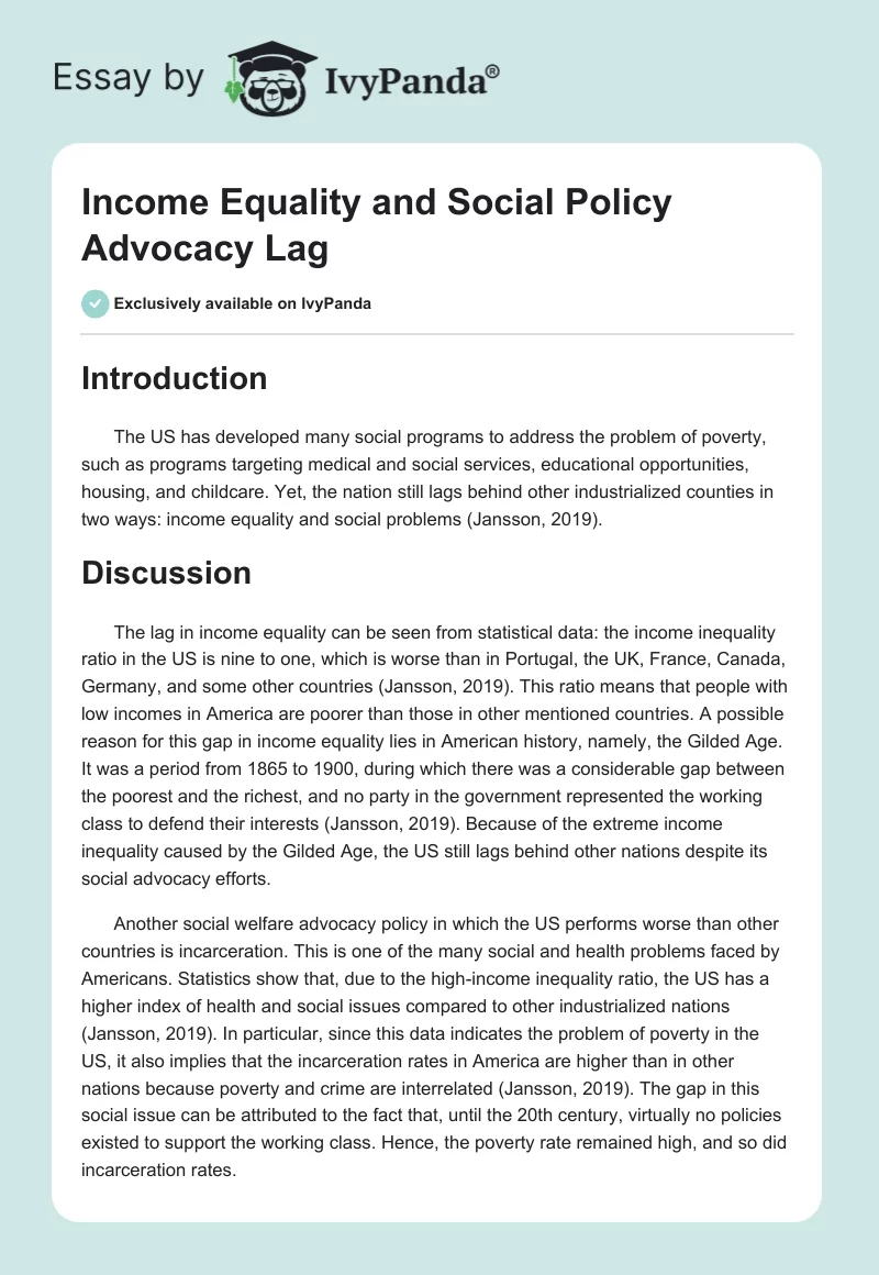 Income Equality and Social Policy Advocacy Lag. Page 1