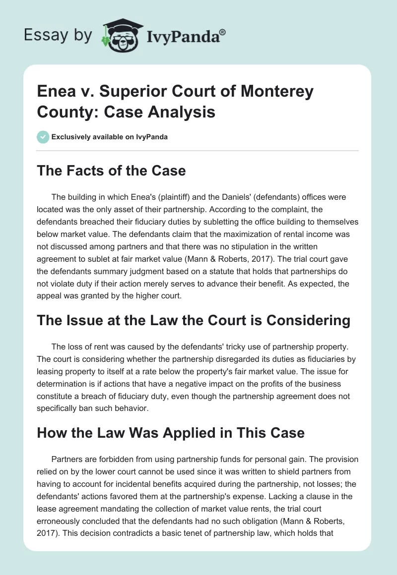 Enea vs. Superior Court of Monterey County: Case Analysis. Page 1