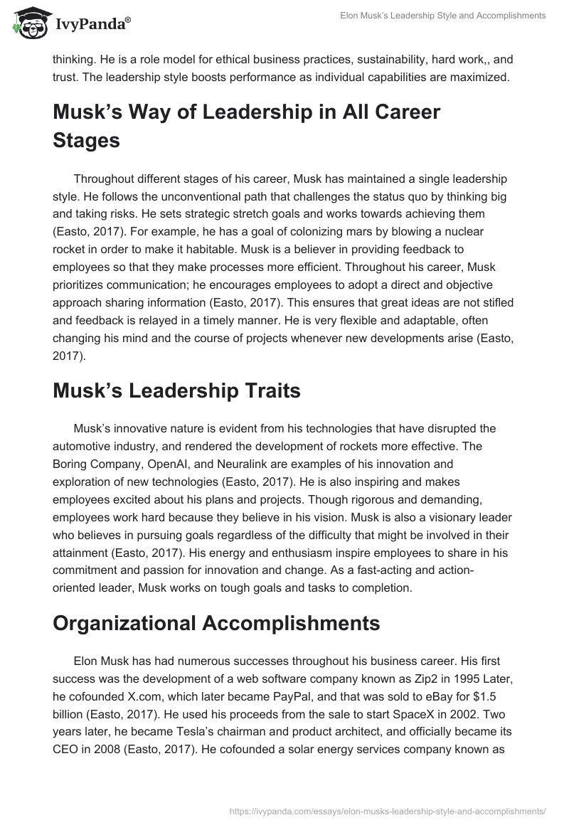 Elon Musk’s Leadership Style and Accomplishments. Page 2