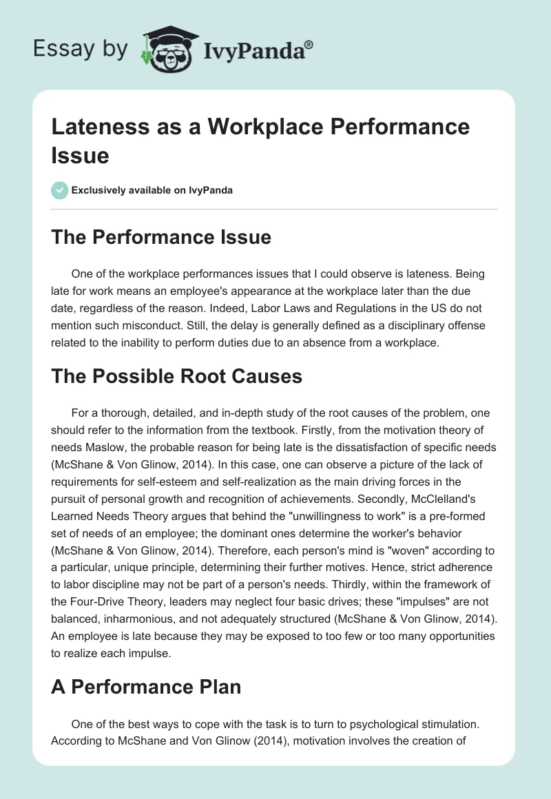 Lateness as a Workplace Performance Issue. Page 1