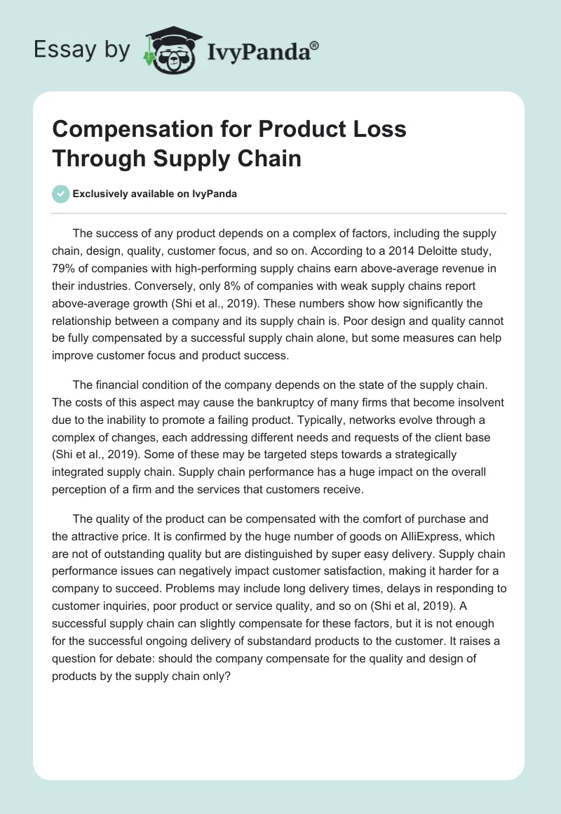 Compensation for Product Loss Through Supply Chain. Page 1