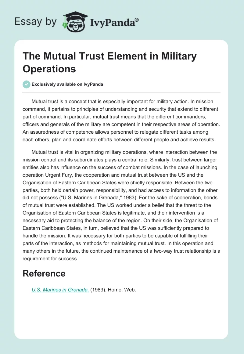 The Mutual Trust Element in Military Operations. Page 1