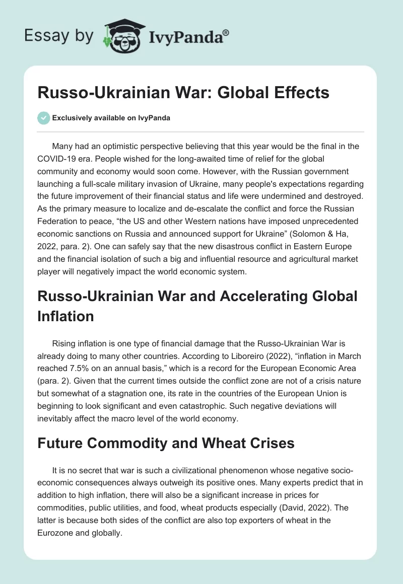 Russo-Ukrainian War: Global Effects. Page 1