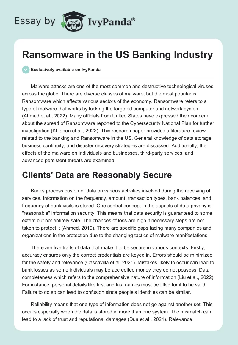 Ransomware in the US Banking Industry. Page 1