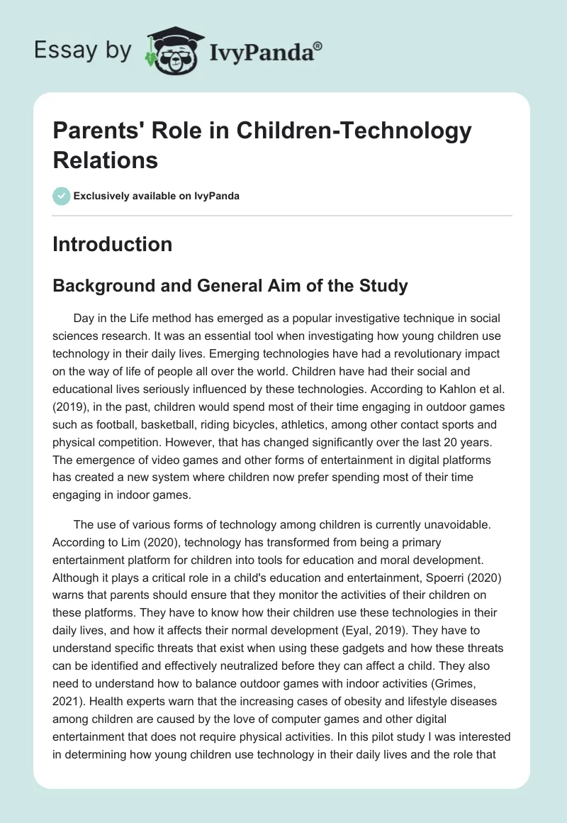 Parents' Role in Children-Technology Relations. Page 1