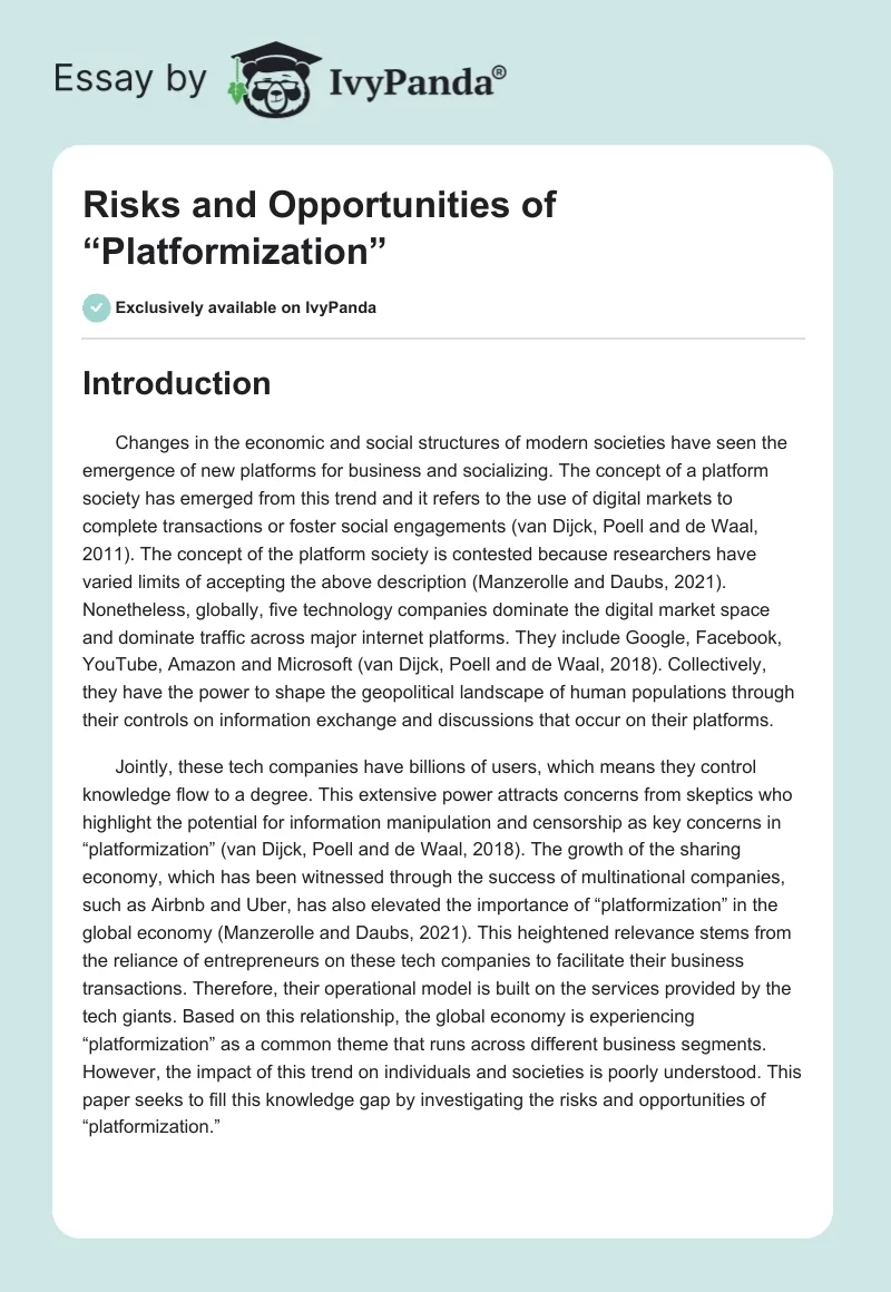 Risks and Opportunities of “Platformization”. Page 1