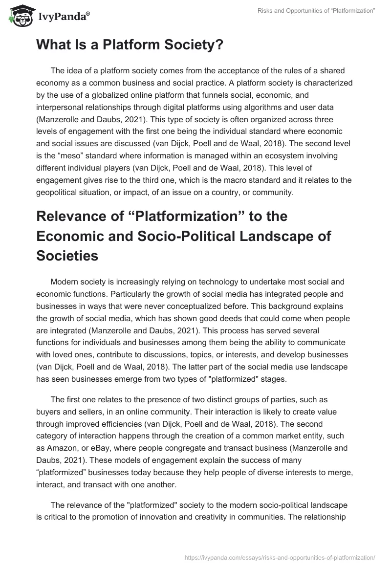 Risks and Opportunities of “Platformization”. Page 2
