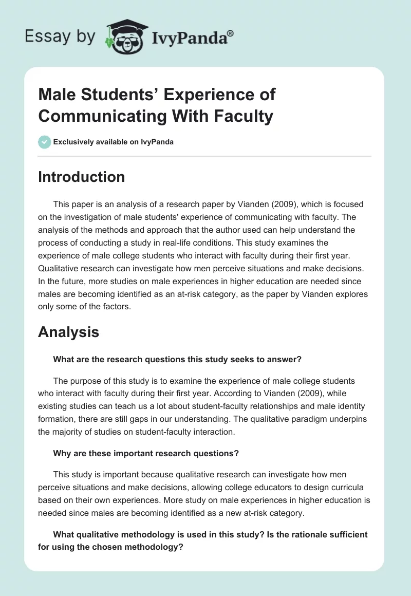 Male Students’ Experience of Communicating With Faculty. Page 1