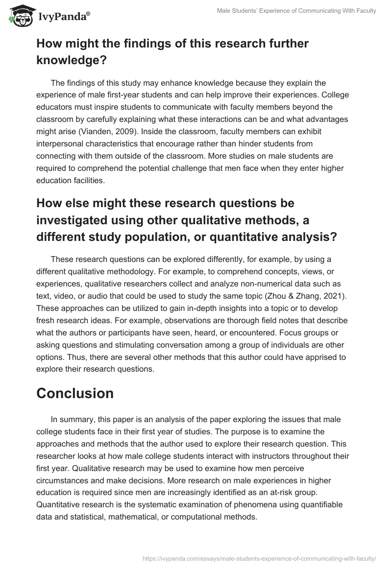 Male Students’ Experience of Communicating With Faculty. Page 3