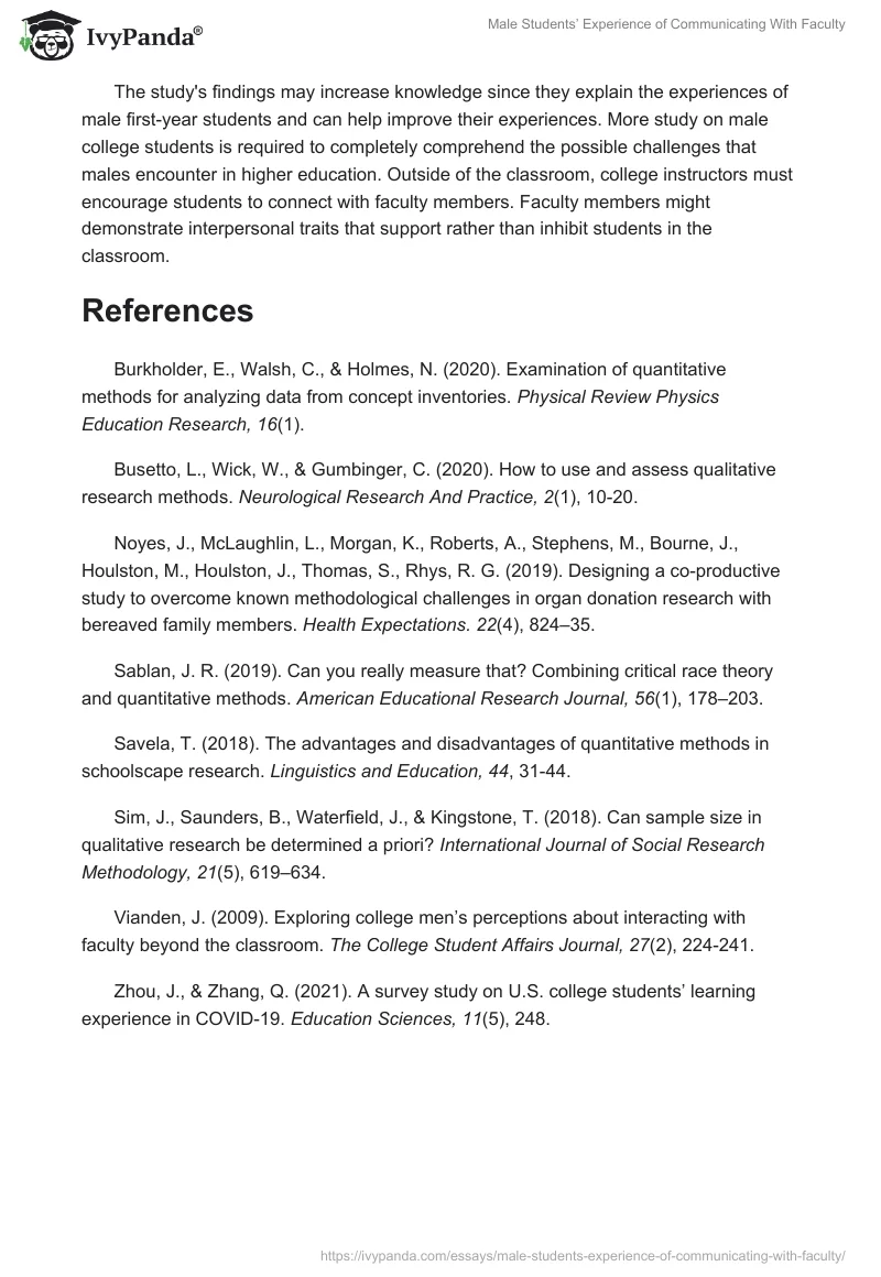 Male Students’ Experience of Communicating With Faculty. Page 4